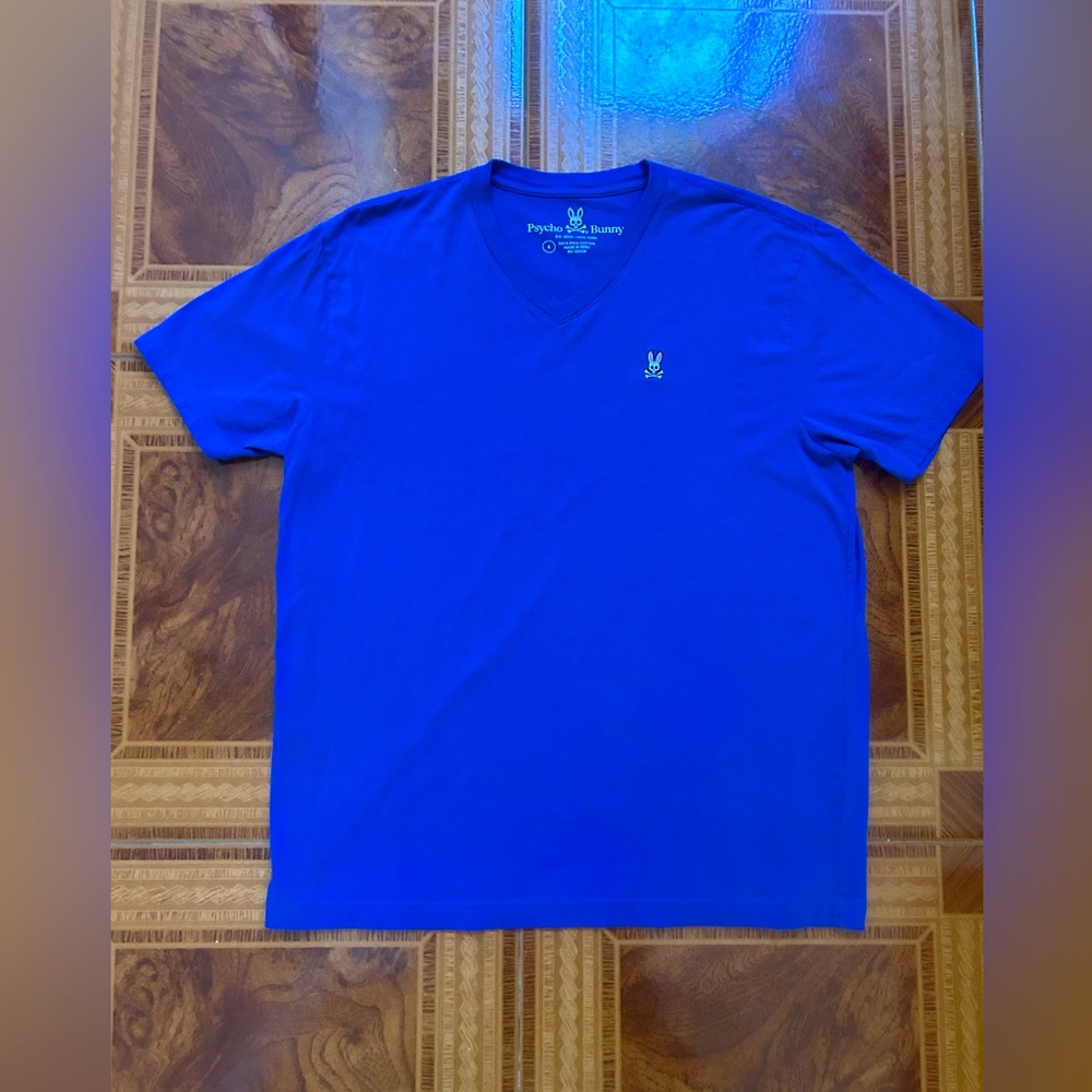 Psycho Bunny Men's Size 6 Large Royal Blue V-Neck Tee